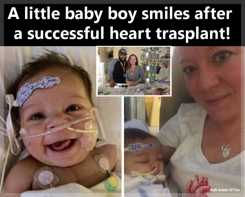 A little baby boy smiles after a successful heart trasplant!