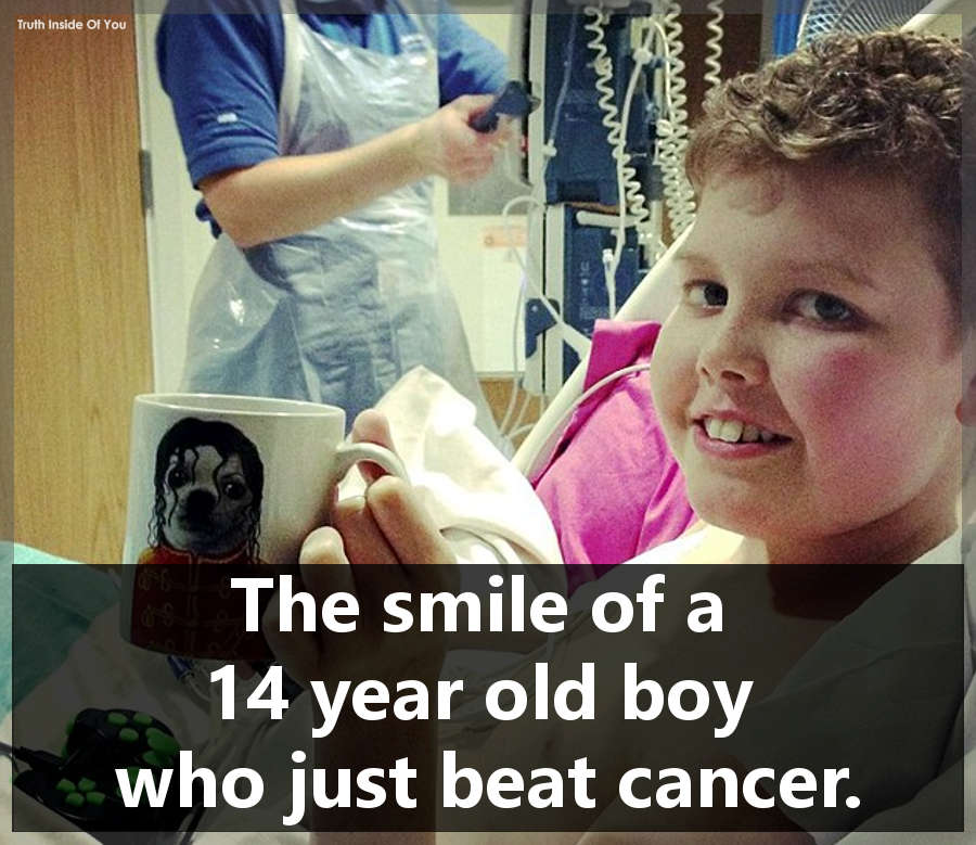 The smile of a 14 year old boy who just beat cancer.