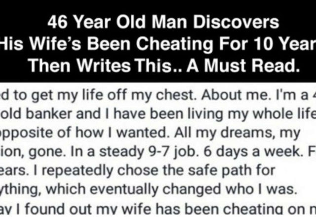 Facebook Post By A Man Who Just Found Out His Wife's Been Cheating