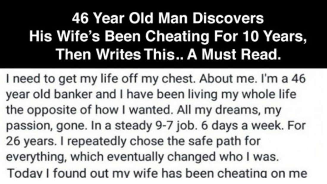 Facebook Post By A Man Who Just Found Out His Wife's Been Cheating