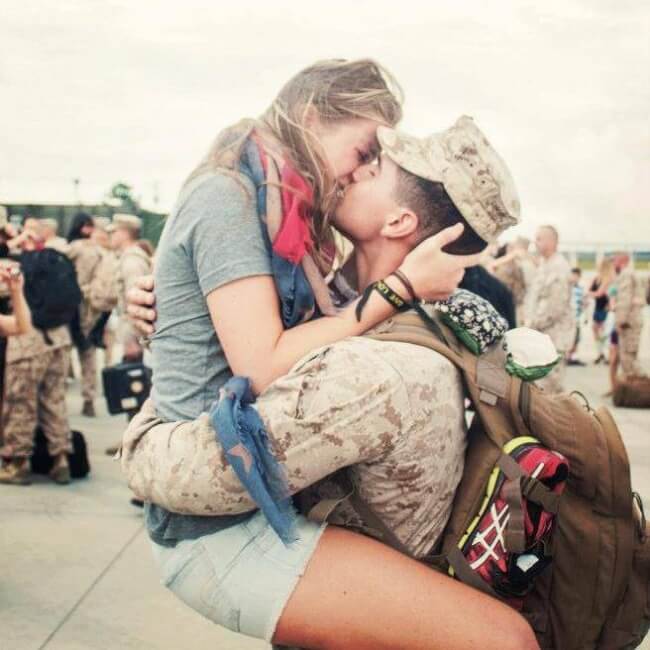4. A soldier returning home to his girlfriend.