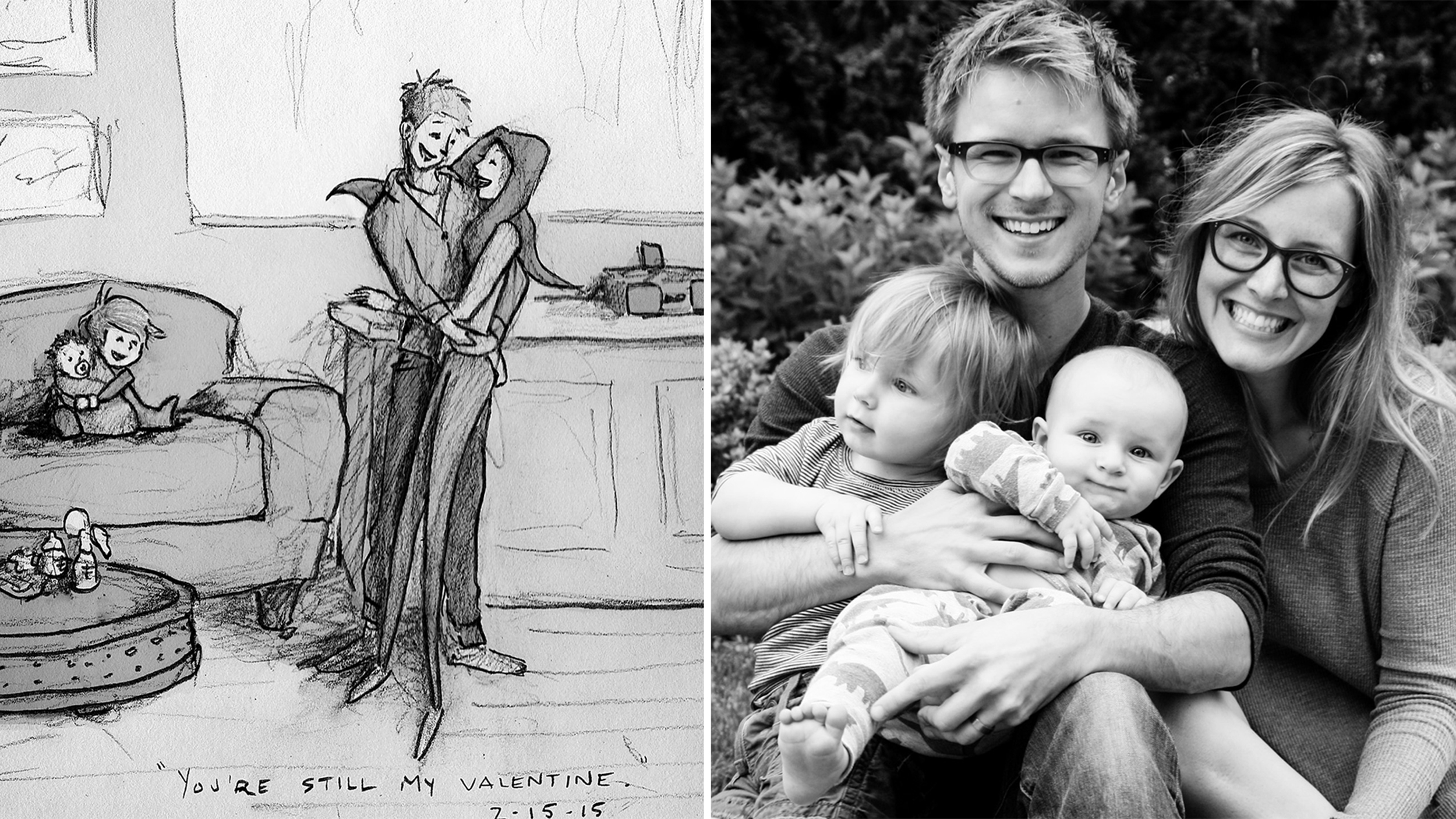 Husband’s Sketches Of Wife And Kids Are Full Of Love And Raw Emotion