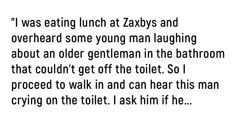 Man Posts Online After Finding An Elderly Veteran Crying In The Bathroom