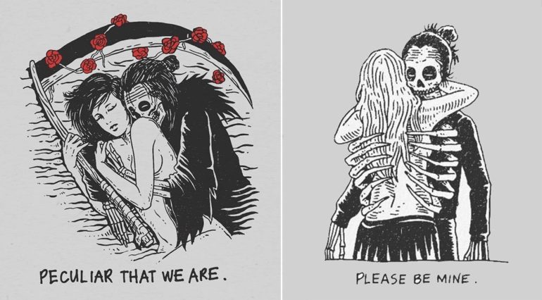 Skeletal Illustrations Show The Glimpse Of Intense Love With Beautiful Messages