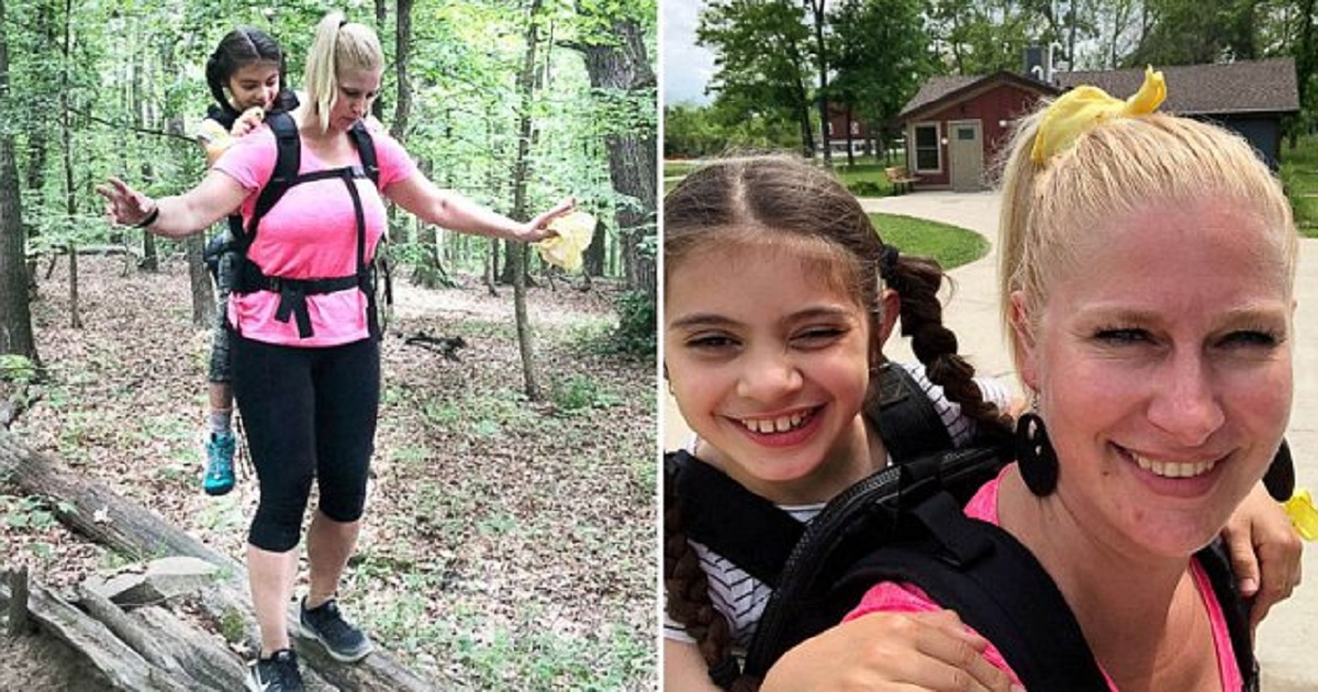 Chicago teacher carries student with cerebral palsy on her back on camping trip