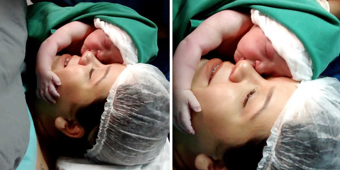 Little Baby Doesn't Let Go Of Mother, Minutes After Being Born