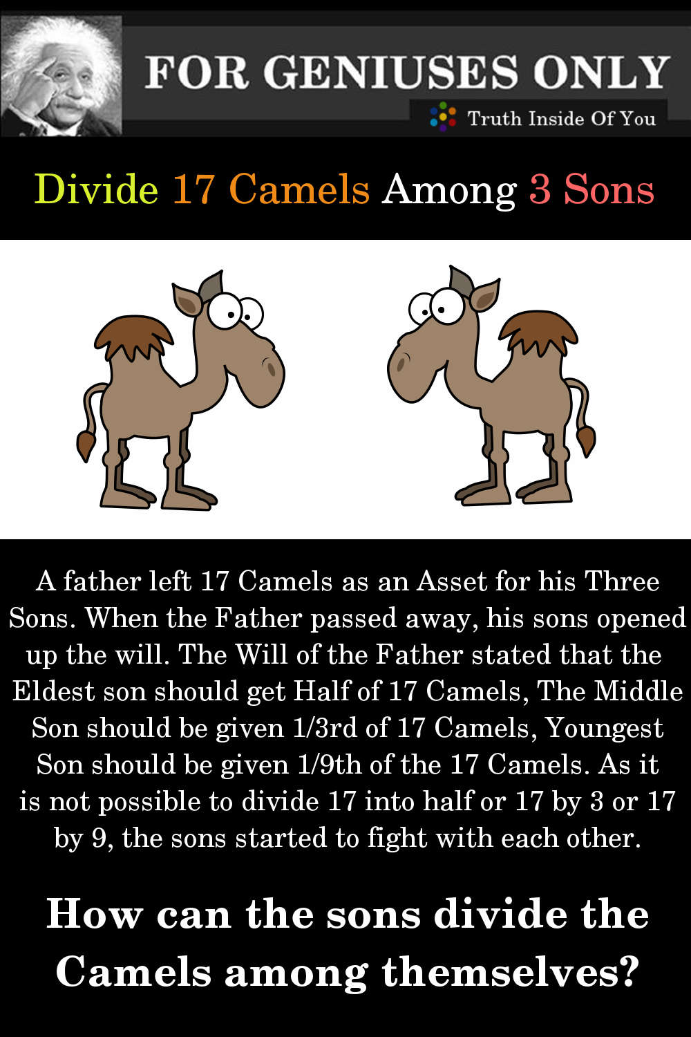 Riddle: Divide 17 Camels Among 3 Sons