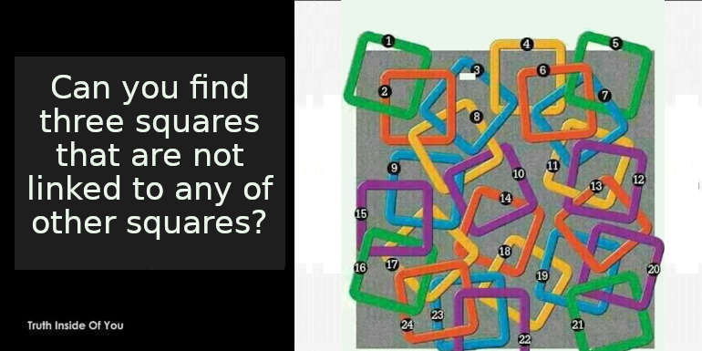 Can you find three squares that are not linked to any of other squares? featured