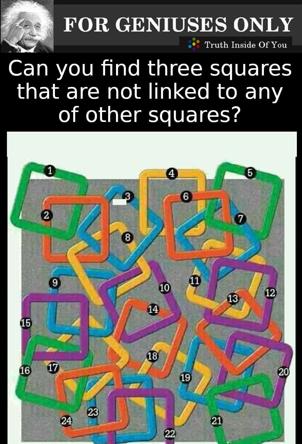 Can you find three squares that are not linked to any of other squares?