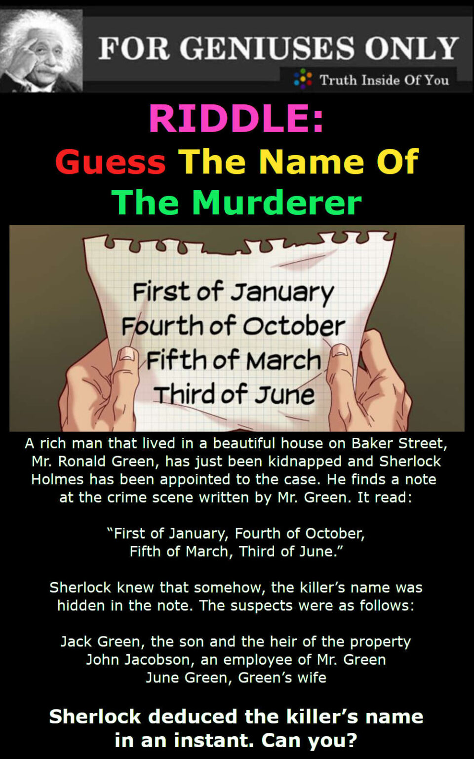 Conjuring Name Riddle Guess The Name Of The Murderer Riddle - Truth Inside Of You