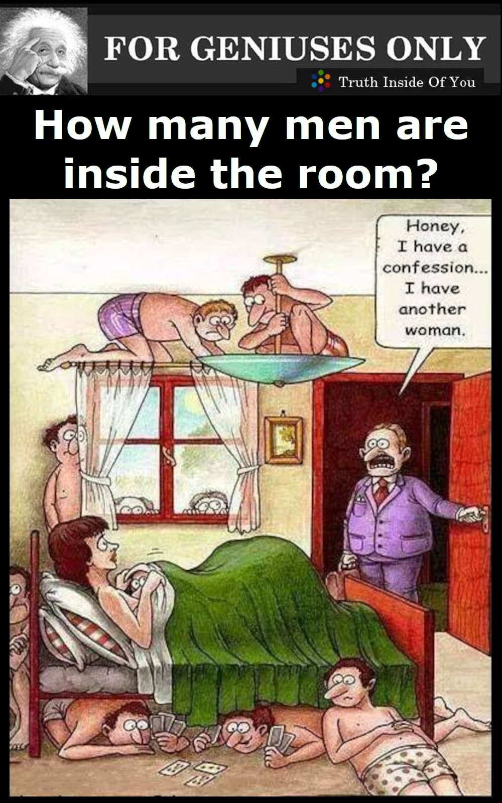 How many men are inside the room