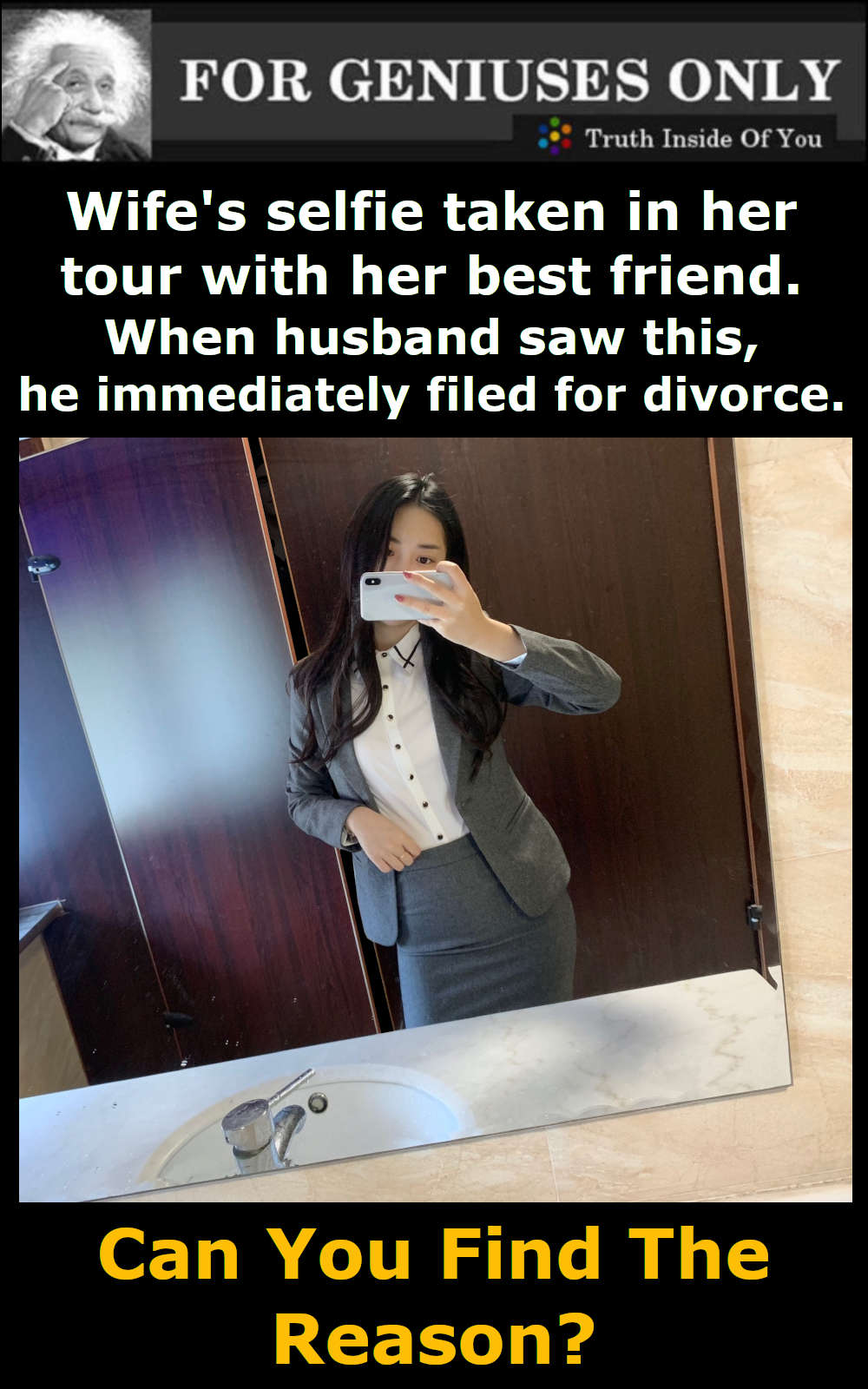 Wife's selfie taken in her tour with her best friend, When husband saw this, he immediately filed for divorce. Can You Find The Reason?
