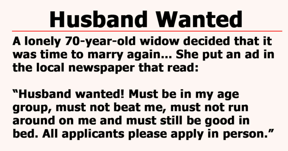 70-Year-Old Widow Posts A Newspaper Ad To Find A Husband